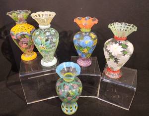Fun Flowery Hand Painted Vases, Cruet and Tray