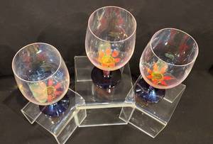 Three Art Glass Signed Kosta Boda Glasses - Ken Done Collection