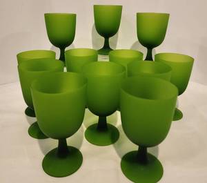 Set of 12 Modern Italian Stemmed Glasses of Frosted Green