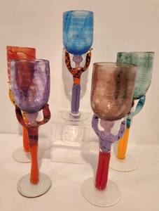 Anthony Genet Hand Blown Art Glass Wine Goblets