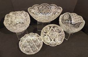 Stunning Set of Cut and Pressed Vintage Glass Bowls & Serving Dishes
