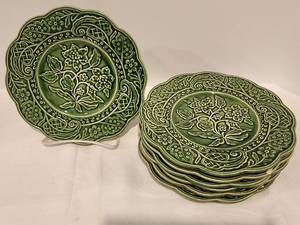Set of Portuguese Plates & Large Julia Knight Lacquered Lily Pad Platter