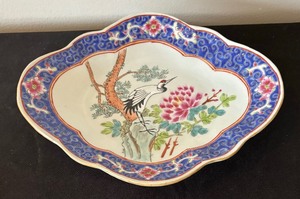 Vintage Chinese Famille Rose Coastal Landscape Footed Dish
