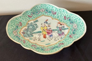 Vintage Chinese Famille Rose Coastal Landscape Footed Dish