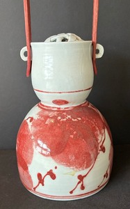 Pretty Ceramic Asian Inspired Vessel with Wooden Handle