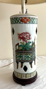 Vintage Chinese Enameled Porcelain Cylinder Lamp