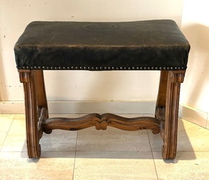 Vintage Louis XIV Baroque Style Leather Bench