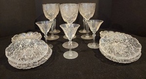 Lovely Vintage Etched Crystal Stemware & Cut Glass Serving Dishes