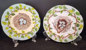 Pair of Sweet Robins Nest by Essex Plates & Vintage Glassware Set