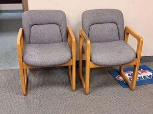 lot 70 image: Lot of (2) Padded Wood Office Entry Arm Chairs