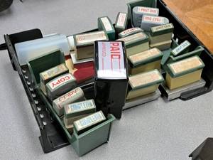 lot 118 image: Lot of (18) Assorted Office Stamps - Completed, Copy, Paid, Past Due