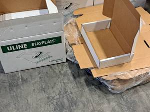 lot 202 image: (1) Case of Uline Stayflats 9-34x12-14, One Stack of (32) 13x8-14x3 Cardboard Box Flats