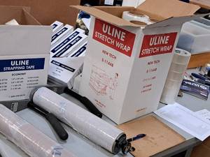 lot 240 image: (3) Rolls Uline Stretch Wrap S-11448 1500x17-12, (2) Hand Dispensers