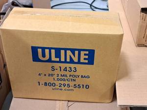 lot 241 image: Lot of (1 Case) Uline 2 Mil Poly Bag S-1433 1000-count 4x20