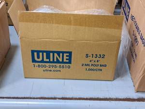 lot 244 image: Lot of (1 Box) Uline 2 Mil Poly Bag S-1332 4x8