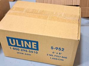 lot 246 image: Lot of (1 Box) Uline 2 Mil Poly Bag S-952 6x8