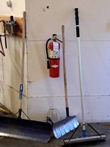 lot 287 image: (2) Snow Shovels, (1) Push Broom