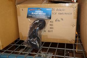 lot 2314 image: Lot of (1 Case) ProGuard Premier Blade Mates Size Adult Ice Warehouse logo Hockey Skate Blade Guards 50-count