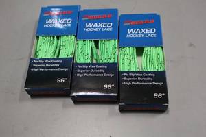 lot 2708 image: Lot of (18 Pair) ProGuard 96 Waxed GreenBlack Hockey Lace