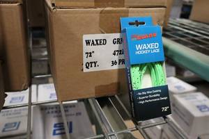 lot 2698 image: Lot of (1 Box) ProGuard 72 Waxed GreenBlack Hockey Lace Pairs 36-count ( 36 total items )