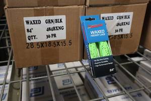lot 2707 image: Lot of (2 Boxes) ProGuard 84 Waxed GreenBlack Hockey Lace Pairs 36-count ( 72 total items )
