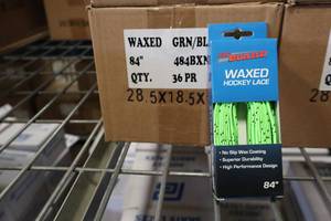 lot 2705 image: Lot of (1 Box) ProGuard 84 Waxed GreenBlack Hockey Lace Pairs 36-count ( 36 total items )