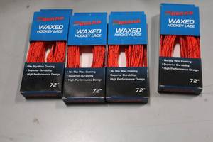 lot 2718 image: Lot of (18 Pair) ProGuard 72 Waxed OrangeBlack Hockey Lace