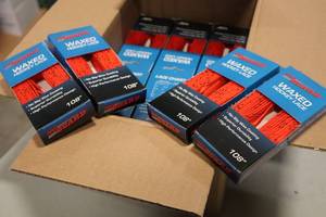lot 2730 image: Lot of (18 Pair) ProGuard 108 Waxed OrangeBlack Hockey Lace