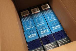 lot 2767 image: Lot of (13 Pair) ProGuard 120 Waxed BlueBlack Hockey Lace