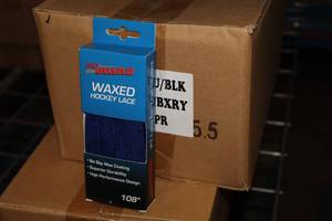 lot 2765 image: Lot of (1 Box) ProGuard 108 Waxed BlueBlack Hockey Lace Pairs 36-count ( 36 total items )
