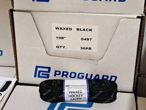 lot 3687 image: Lot of (1 Case) ProGuard 108 Waxed Black Hockey Skate Lace 36-count ( 36 total items )