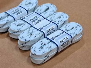 lot 3708 image: Lot of (18 Pairs) ProGuard 120 Waxed White Hockey Lace