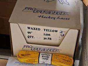 lot 3715 image: Lot of (1 Case) ProGuard 96 Waxed Yellow Hockey Laces 36-count ( 36 total items )