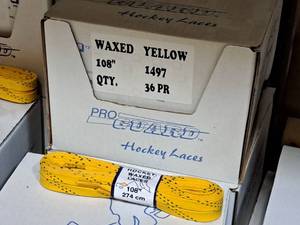 lot 3721 image: Lot of (1 Case) ProGuard 108 Waxed Yellow Hockey Laces 36-count ( 36 total items )