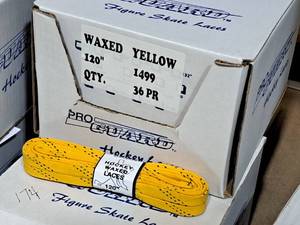 lot 3726 image: Lot of (1 Case) ProGuard 120 Waxed Yellow Hockey Laces 36-count ( 36 total items )