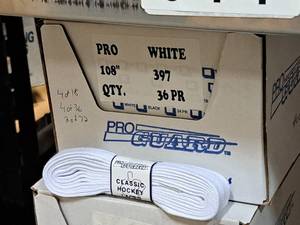 lot 3733 image: Lot of (1 Case) ProGuard Pro 108 White Classic Hockey Laces 36-count ( 36 total items )