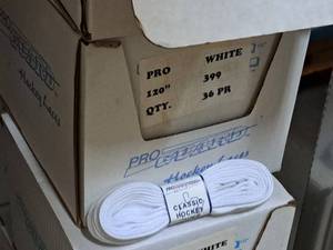 lot 3743 image: Lot of (1 Case) ProGuard Pro 120 White Classic Hockey Laces 36-count ( 36 total items )