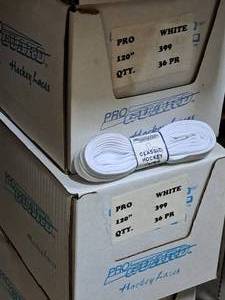 lot 3745 image: Lot of (2 Cases) ProGuard Pro 120 White Classic Hockey Laces 36-count ( 72 total items )
