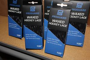 lot 3405 image: Lot of (50 Pairs) ProGuard 108 Waxed BlackWhite Hockey Lace