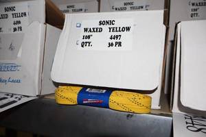 lot 3443 image: Lot of (1 Case) ProGuard Sonic Tip 108 Waxed Yellow Hockey Lace 36-count ( 36 total items )