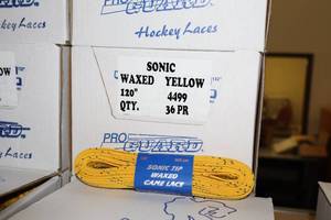 lot 3449 image: Lot of (1 Case) ProGuard Sonic Tip 120 Waxed Yellow Hockey Lace 36-count ( 36 total items )
