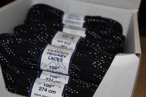 lot 3530 image: Lot of (11 Pairs) ProGuard 108 Black Classic Hockey Laces