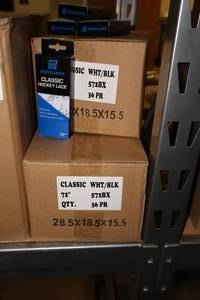 lot 3305 image: Lot of (2 Cases) ProGuard 72 WhiteBlack Classic Hockey Lace 36-count ( 72 total items )