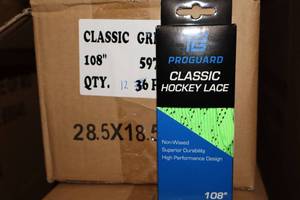 lot 3109 image: Lot of (1 Case) ProGuard 108 GreenBlack Classic Hockey Lace 36-count ( 36 total items )
