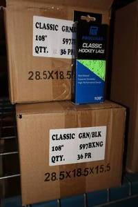 lot 3112 image: Lot of (2 Cases) ProGuard 108 GreenBlack Classic Hockey Lace 36-count ( 72 total items )