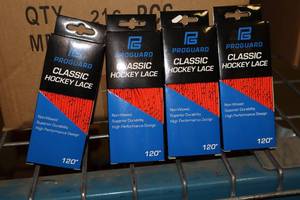 lot 3131 image: Lot of (18 Pairs) ProGuard 120 OrangeBlack Classic Hockey Lace
