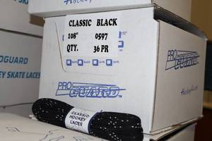 lot 3534 image: Lot of (1 Case) ProGuard 108 Black Classic Hockey Laces 36-count ( 36 total items )