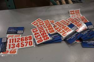 lot 3793 image: Lot of (20) ProGuard Orange Helmet Number Decal Sets