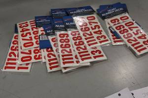 lot 3804 image: Lot of (20) ProGuard Red Helmet Number Decal Sets