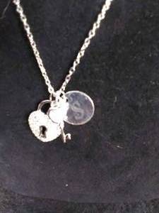 New Jay-Aimee Designs Sterling Silver Heart-Shaped Lock and Key Pendant with S Initial
